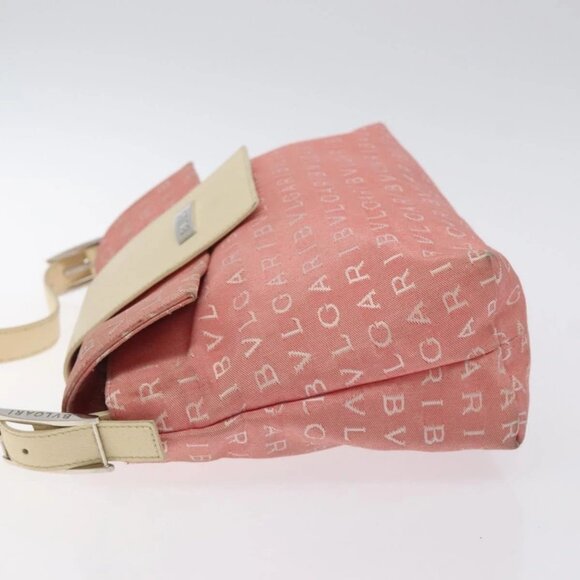 BVLGARI Logo Mania Shoulder Bag Canvas Pink Silver Auth BA3169 - Picture 5 of 16